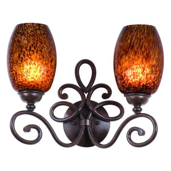 Two Light Tortoise Shell Buddha Leaf Glass Vanity, Kalco, Mfr#: 5522TO/NS04